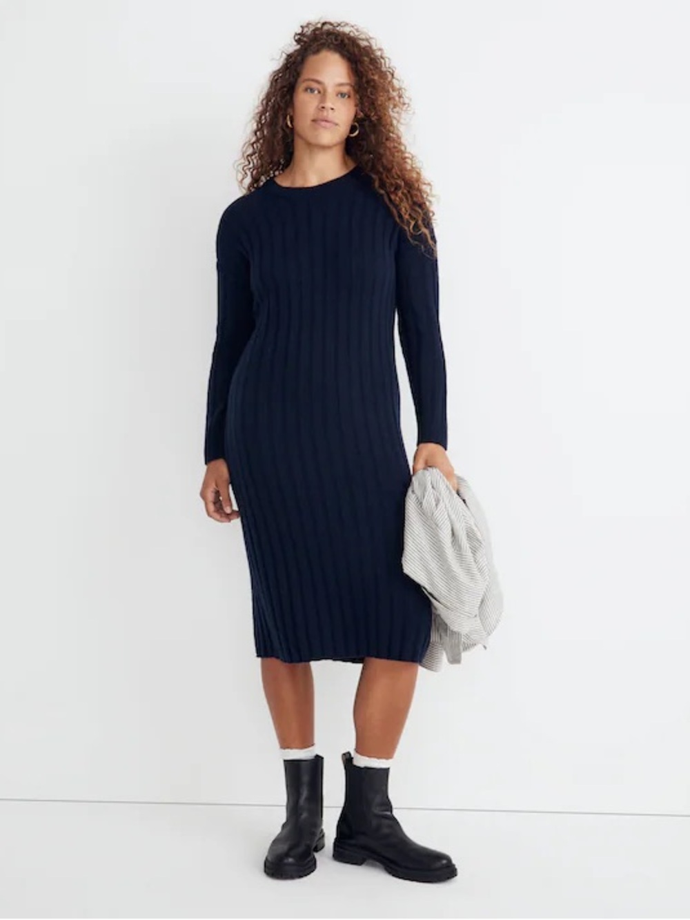 Madewell Ribbed Midi Sweater Dress in Dark Blue